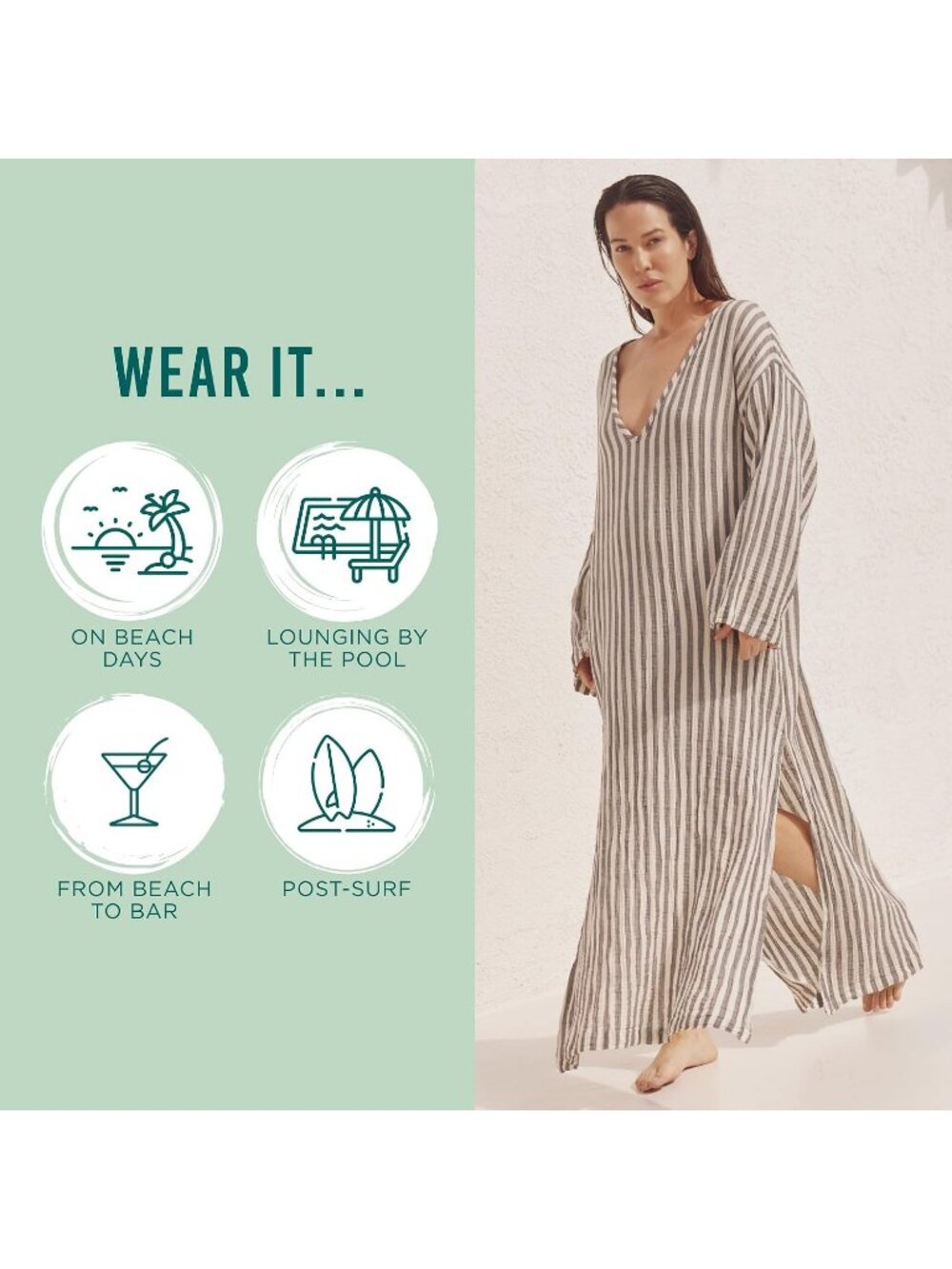 Women Grey Organic Cotton Gauze Sand Cloud Beach Coverup Swimsuit Coverup V-neck - Picture 3 of 6